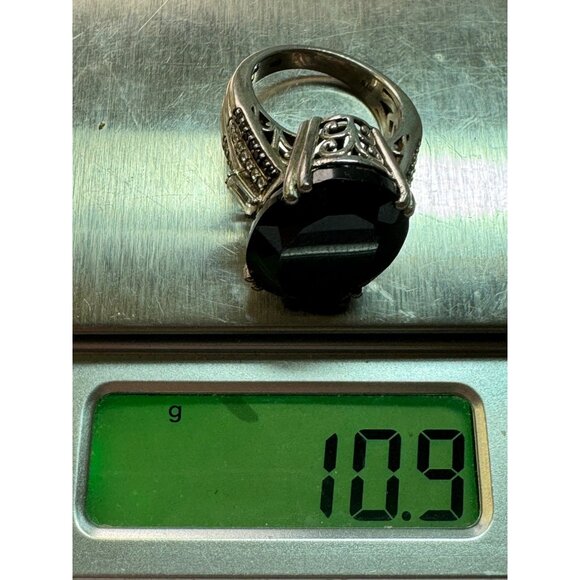 Estate Sterling Silver 925 Ring Size 6, Large Oval Black Stone, 10.9g - Picture 8 of 8